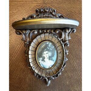 Ornate Gold Wall Shelf Sconce w/ Oval Portrait Baroque Style Decor